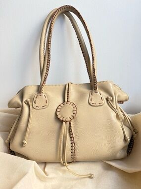 Carlos Falchi Fatto a Mano Leather Shoulder Cream Western Boho Satchel